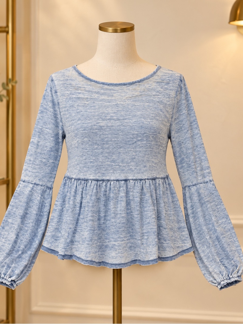 Jack by BB Dakota Light Blue Heathered Peplum Knit Top